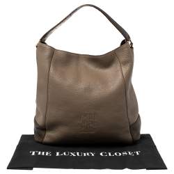 CH Carolina Herrera Two Tone Brown Pebbled Leather Hobo