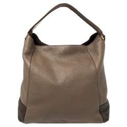 CH Carolina Herrera Two Tone Brown Pebbled Leather Hobo