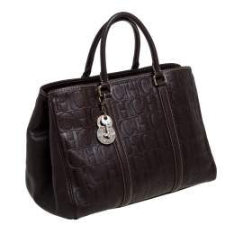 Pre Owned Carolina Herrera Brown Monogram Leather Matteo Tote