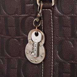 Pre Owned Carolina Herrera Brown Monogram Leather Matteo Tote