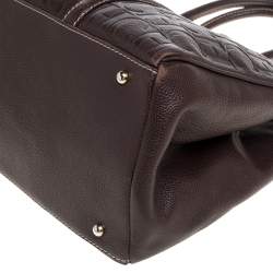 Pre Owned Carolina Herrera Brown Monogram Leather Matteo Tote