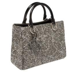 Pre Owned CH Carolina Herrera Silver/Black Patent Leather Crystal Embellished Mini Duchess Tote