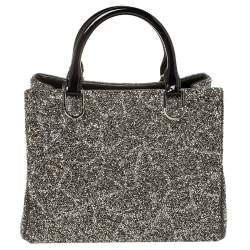 Pre Owned CH Carolina Herrera Silver/Black Patent Leather Crystal Embellished Mini Duchess Tote