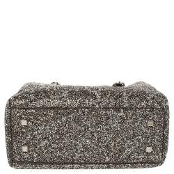 Pre Owned CH Carolina Herrera Silver/Black Patent Leather Crystal Embellished Mini Duchess Tote