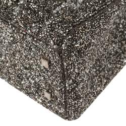 Pre Owned CH Carolina Herrera Silver/Black Patent Leather Crystal Embellished Mini Duchess Tote