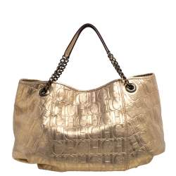 Pre Owned حقيبة يد كارولينا هيريرا يد سلسلة جلد مونوغرامية ذهبي منقوش