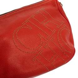 Carolina Herrera Red Studded Logo Leather Tassel Shoulder Bag