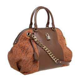 مملوكة مسبقًا حقيبة ساتشل كارولينا هيريرا قبة جلد وسويدي مونوغرامي بني