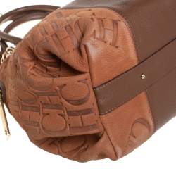 مملوكة مسبقًا حقيبة ساتشل كارولينا هيريرا قبة جلد وسويدي مونوغرامي بني