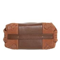 مملوكة مسبقًا حقيبة ساتشل كارولينا هيريرا قبة جلد وسويدي مونوغرامي بني