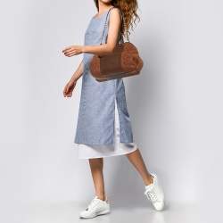 مملوكة مسبقًا حقيبة ساتشل كارولينا هيريرا قبة جلد وسويدي مونوغرامي بني