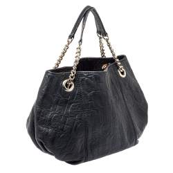 Pre Owned حقيبة يد كارولينا هيريرا بوبي جلد مونوغرامي أسود