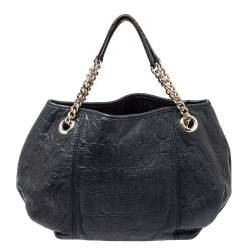 Pre Owned حقيبة يد كارولينا هيريرا بوبي جلد مونوغرامي أسود