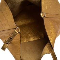 Pre Owned Carolina Herrera Gold Monogram Leather Matryoshka Tote