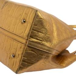 Pre Owned Carolina Herrera Gold Monogram Leather Matryoshka Tote
