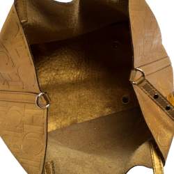 Pre Owned Carolina Herrera Gold Monogram Leather Matryoshka Tote