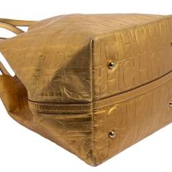 Pre Owned Carolina Herrera Gold Monogram Leather Matryoshka Tote