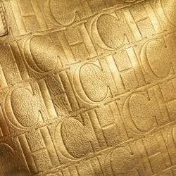 Pre Owned Carolina Herrera Gold Monogram Leather Matryoshka Tote