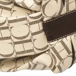 Pre Owned Carolina Herrera Brown/White Monogram Coated Canvas Chain Tote