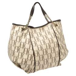 Pre Owned Carolina Herrera Brown/White Monogram Coated Canvas Chain Tote
