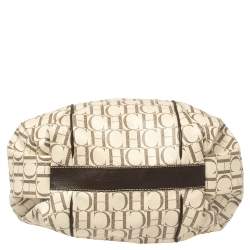 Pre Owned Carolina Herrera Brown/White Monogram Coated Canvas Chain Tote