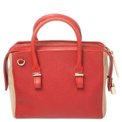 Pre Owned Carolina Herrera Red/Beige Leather and Nubuck Small Satchel