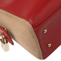 Pre Owned Carolina Herrera Red/Beige Leather and Nubuck Small Satchel