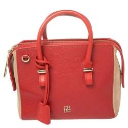 Pre Owned Carolina Herrera Red/Beige Leather and Nubuck Small Satchel