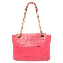 مملوكة مسبقًا Carolina Herrera Neon Pink Monogram Leather Audrey Shoulder Bag