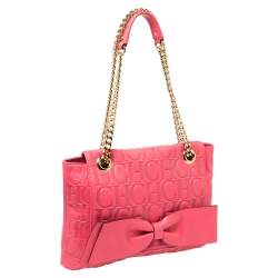 مملوكة مسبقًا Carolina Herrera Neon Pink Monogram Leather Audrey Shoulder Bag