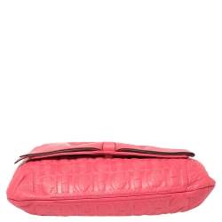 مملوكة مسبقًا Carolina Herrera Neon Pink Monogram Leather Audrey Shoulder Bag
