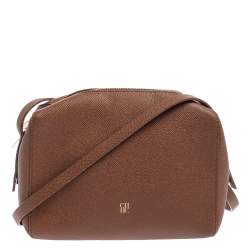 Pre Owned Carolina Herrera Brown Leather Zip Crossbody Bag