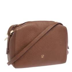 Pre Owned Carolina Herrera Brown Leather Zip Crossbody Bag