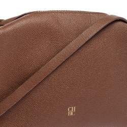 Pre Owned Carolina Herrera Brown Leather Zip Crossbody Bag