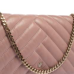 Pre Owned CH Carolina Herrera Old Rose Leather Flap Chain Clutch