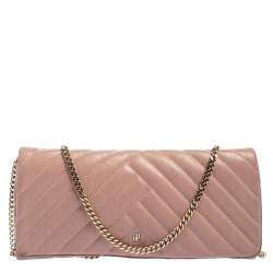 Pre Owned CH Carolina Herrera Old Rose Leather Flap Chain Clutch