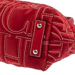 Pre Owned Carolina Herrera Red Monogram Stitch Nylon and Leather Shopper Tote