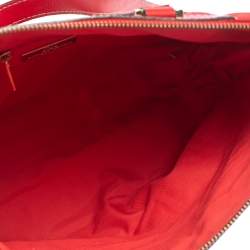 Pre Owned Carolina Herrera Red Monogram Stitch Nylon and Leather Shopper Tote