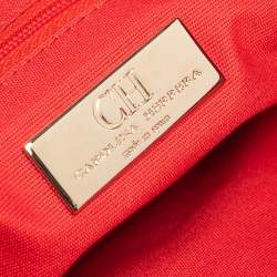 Pre Owned Carolina Herrera Red Monogram Stitch Nylon and Leather Shopper Tote