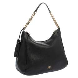 Pre Owned Carolina Herrera Black Pebbled Leather Hobo