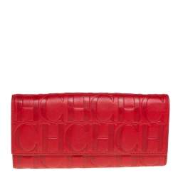 Pre Owned Carolina Herrera Red Monogram Leather Continental Wallet