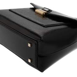 Pre Owned Carolina Herrera Black Monogram Patent Leather Flap Top Handle Bag