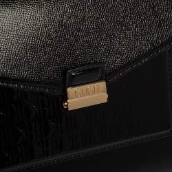 Pre Owned Carolina Herrera Black Monogram Patent Leather Flap Top Handle Bag