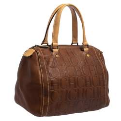 Pre Owned Carolina Herrera Brown Monogram Leather Andy Boston Bag