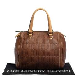 Pre Owned Carolina Herrera Brown Monogram Leather Andy Boston Bag