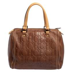 Pre Owned Carolina Herrera Brown Monogram Leather Andy Boston Bag