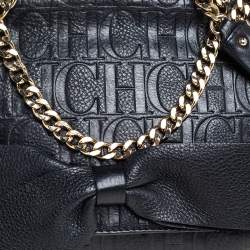 Pre Owned Carolina Herrera Black Monogram Leather Audrey Shoulder Bag