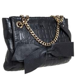 Pre Owned Carolina Herrera Black Monogram Leather Audrey Shoulder Bag