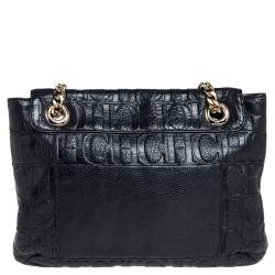 Pre Owned Carolina Herrera Black Monogram Leather Audrey Shoulder Bag