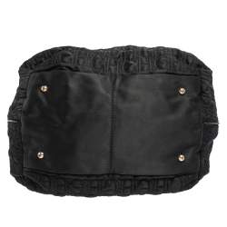 Pre Owned CH Carolina Herrera Black Embossed Nylon Bow Bucket Bag